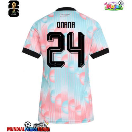 Camiseta Bélgica Amadou Onana #24 Segunda Equipación Replica Mundial 2026 para mujer mangas cortas